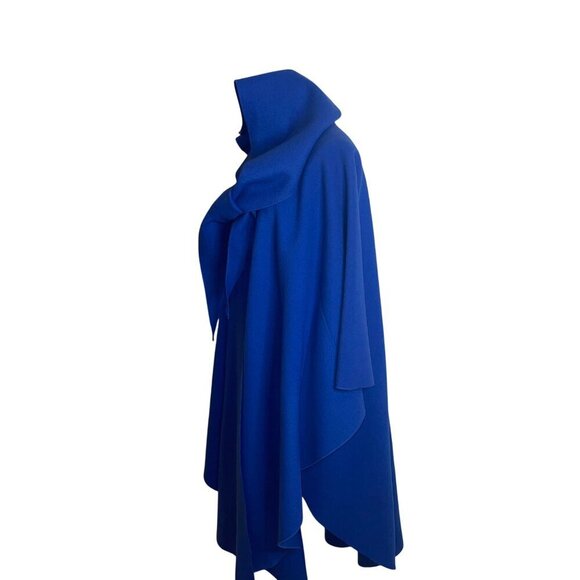 Saks Fifth Avenue Vintage Womens Coat Size 4 Blue Cape Hooded Pure Wool - Picture 3 of 9